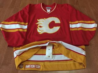 1990s Calgary Flames Ccm Authentic Jersey Nhl Center Ice Red Fight Strap Sz 48