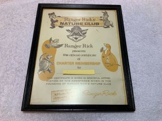 Framed Ranger Rick Nature Club Official Charter Member Certificate Vintage 1967
