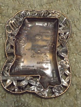 Vintage Mini Mississippi Souvenir Metal Tray Copper Patina Made In Japan