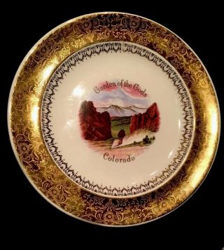 Vintage 7” Garden Of The Gods Plate Views Of America Series By Enco,  22 K Gold