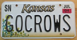 Kansas 2004 Vanity License Plate Go Crows