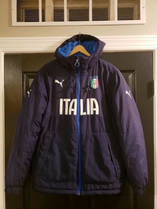 Puma Figc Italia Italy Bench Jacket Coat Soccer With Hood Peacoat Men 