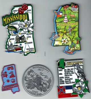 Mississippi State Map Jumbo Magnet 7 Color Jackson Gulfport Biloxi Tupelo