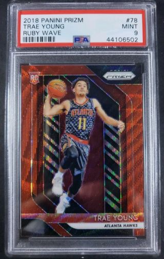 Trae Young 2018 - 19 Panini Prizm Ruby Wave Psa 9 Sp Rare Rc Hawks Rookie