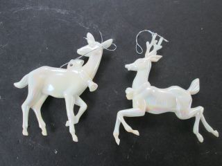 2 Vintage Hong Kong Iridescent Plastic Christmas Reindeer Ornaments 1720