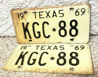 1969 Texas License Plates Pair Passenger Kgc 88 Eight Low Number