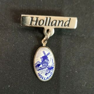 Holland Souvenir Blue Delft Windmill Pin.