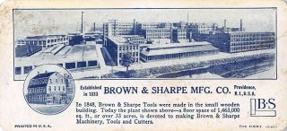 Providence Rhode Island 1940s Brown & Sharp Mfg Tools Advertising Bookmark
