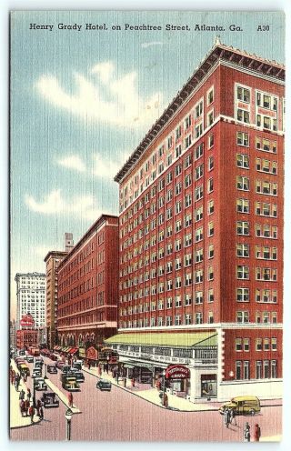 Postcard Ga Atlanta Henry Grady Hotel Vintage Linen R19