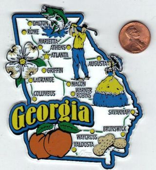 Georgia State Map Jumbo Magnet 7 Color Atlanta Augusta Savannah