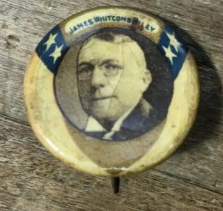 James Whitcomb Riley’s Birthplace Ad Pin Back Button 7/8” Old,  Dented