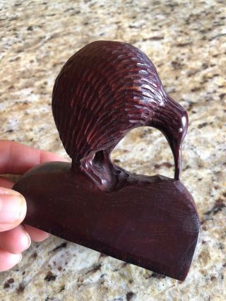 Vintage Ornate Wood Carved Zealand Kiwi Bird Collectible 4 Inch Figurine