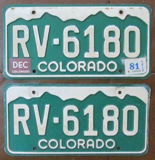 Colorado 1981 Jefferson County License Plate Pair Rv - 6180