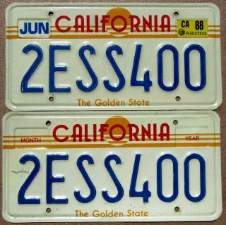 400 Sported On 1988 California Sun License Plate Pair 2ess400