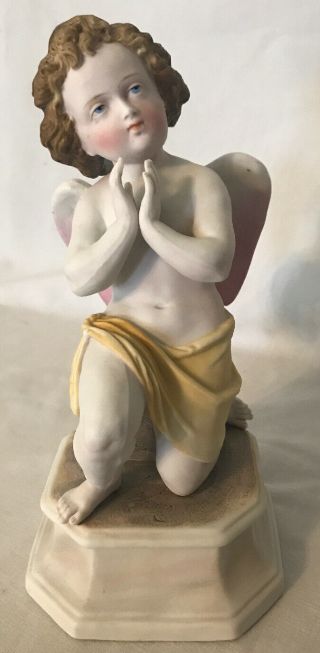 Vintage Ceramic Cupid/cherub/angel On Pedestal Figurine 8 " Tall
