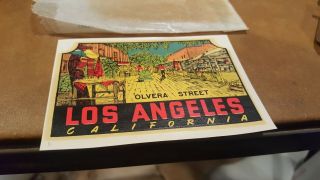 Vintage Lindgren Turner Travel Auto Decal Olvera Street Los Angeles California