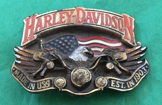 Vintage 1991 Baron Usa Harley Davidson Motorcycles Eagle Biker Flag Belt Buckle