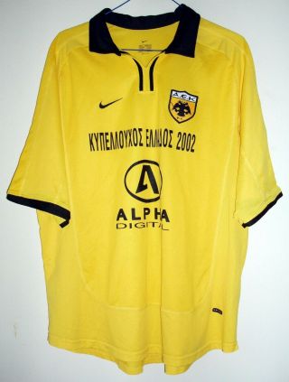 Aek Athens 2001 - 2002 Home Jersey Cup Winner Shirt Ivic Size L