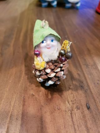 Vintage Pinecone Gnome,  Pixie,  Elf Green Hat