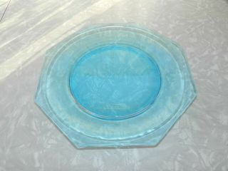 Vtg Blue Azure Dinner Plate Octagon Depression Glass Turquoise