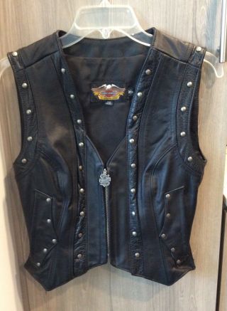 Harley Davidson Ladies Women’s Leather Jacket Vest Made In Usa W/s