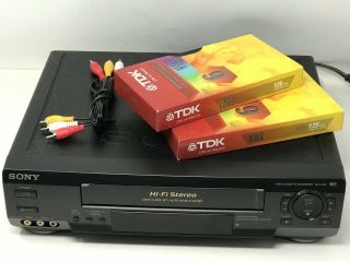Sony 4 - Head Hifi Stereo Vcr Vhs Player Slv - N50 W/ Cables Blank Tapes