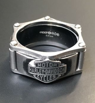 Harley - Davidson Ring By Mod - Hexagon Chain W/bar And Shield - Stainless 8 1/2