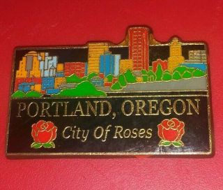 Vintage Portland Oregon City Of Roses Fridge Magnet Metal State Travel Souvenir