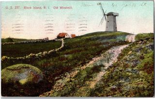 U.  S.  237,  Block Island Ri Old Windmill C1909 Vintage Postcard P25