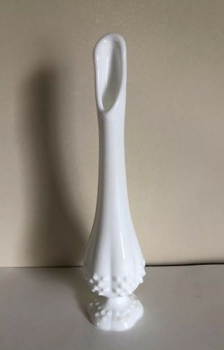 Vintage Fenton Art Glass Bud Vase White Milk Glass Hobnail Pattern 11” Tall