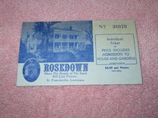 Vintage Rosedown Plantation - St.  Francisville,  La Ticket Stub