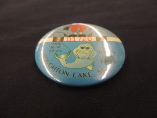 Vintage 1993 Tip Up Town USA Houghton Lake Michigan Ice Fishing Button Pin Back 2