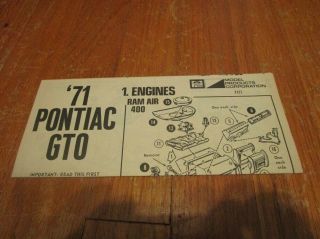 Vintage Mpc 1971 Pontiac Gto Model Kit - Instructions Only
