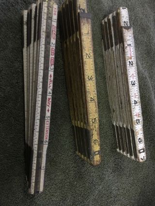 3 Vintage Folding 72 " Carpenter Rulers - Lufkin Red End,  Power Kraft,  Craftsman