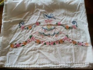 Vintage Ornate Embroidered Vtg Pillowcases Rose & Southern Belle Cutter