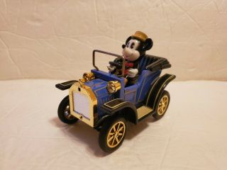 Walt Disney Mickey Mouse Lever Toy Tin Car Blue Masudaya Corp 1981 Vintage Euc
