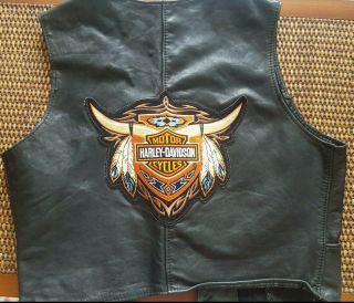 Womens Leather Motorcycle Vest 38 Med/lg Harley Davidson Patches & Pins Usa Made
