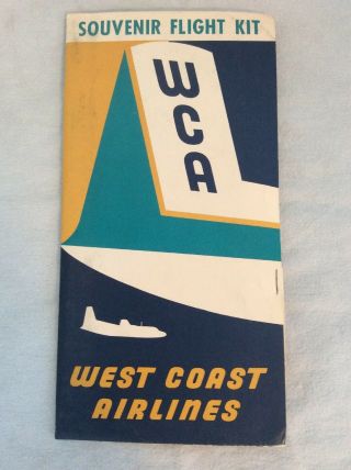 West Coast Airlines Souvenir Flight Kit 1958 Airline Timetable Schedule F - 27