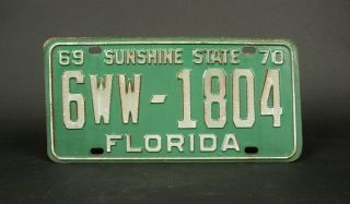 1969 - 1970 Vintage Florida License Plate Tag Sunshine State