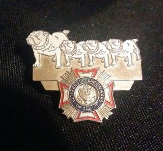 Vintage Vfw Veterans Of Foreign Wars Silvertone Bulldog Metal Lapel Pin