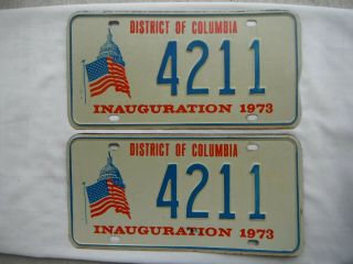 Pair 1973 Washington D.  C.  District Of Columbia Inauguration License Plate Tag