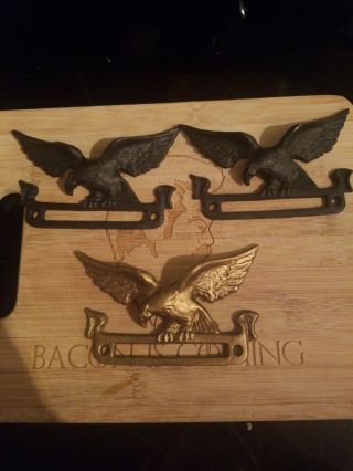 3 Vintage Cast Iron And Brass Eagles Wall Decor