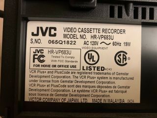 JVC HR - VP683U VCR VHS 4 Head HiFi Stereo Video Cassette Recorder Player EUC 3