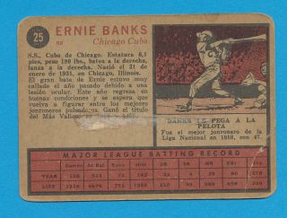 Venezuelan Ernie Banks Hof Card 1962 Venezuela Topps 25 Spanish Back Low Grade