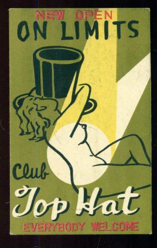 1947 Tokyo,  Japan " Club Top Hat " Floor Show/charming Hostesses Ad Card