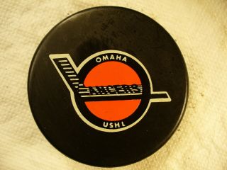 Ushl Omaha Lancers Vitage Ad Rev Logo Official Game Hockey Puck Collect Pucks