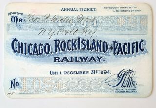 1894 Chicago,  Rock Island And Pacific Railway Annual Pass T P Fowler