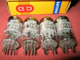 Four Nos Vintage Philips Miniwatt Germany Ef86 High Gain Pentodes.  Strong Test