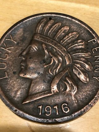 Vintage 1916 LARGE Souvenir LUCKY PENNY Indian Head Cent York City 2