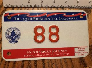 Washington Dc Presidential Inaugural Motorcycle License Plate Bill Clinton